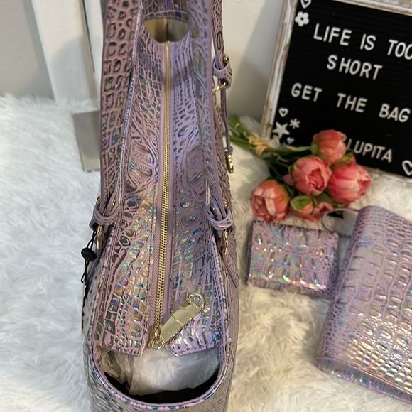 Brahmin Violet wonderland Ashlee bag Small Veronica wallet & Daisy wristlet set - Picture 8 of 16